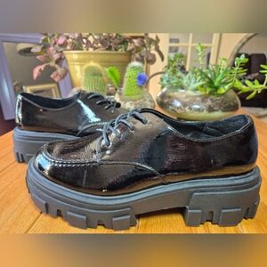 ASOS Design Black Patent Leather Platform Loafers - Mens Size 9